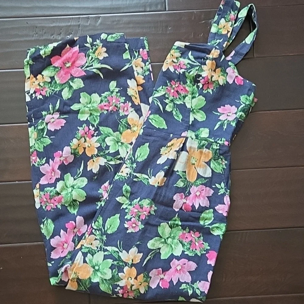NEW Old Navy Wide Leg Blue Floral Linen-Blend Adjustable Strap Jumpsuit - MP - Picture 5 of 13